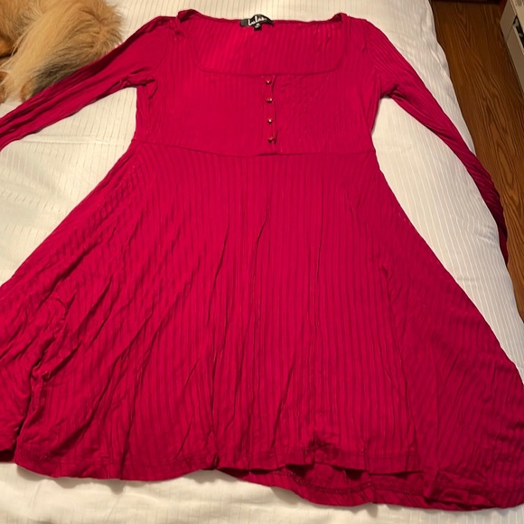 Lulus Maroon/Wine long sleeve skater dress. (Pup not for sale haha) - Picture 1 of 4